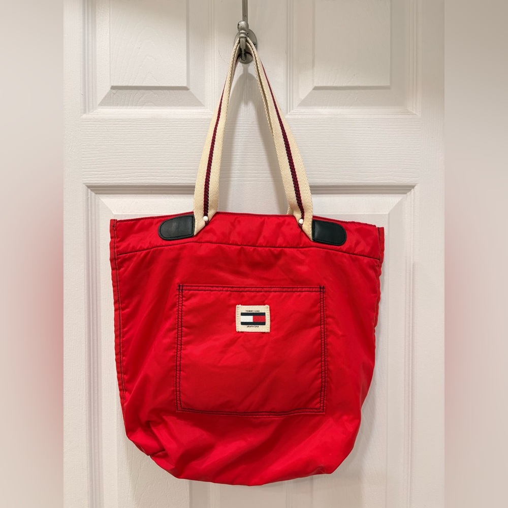 Tommy Girl Jeans Red Nylon Tote/Shoulder Bag